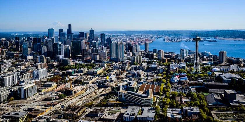 Aerial view of Seattle cityscape, Washington, United States