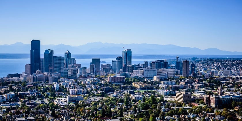 Aerial view of Seattle cityscape, Washington