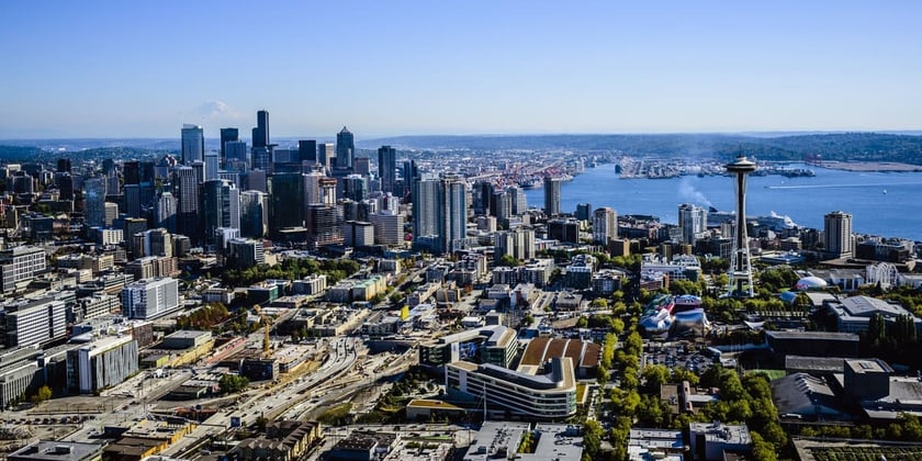 Aerial view of Seattle cityscape, Washington, United States
