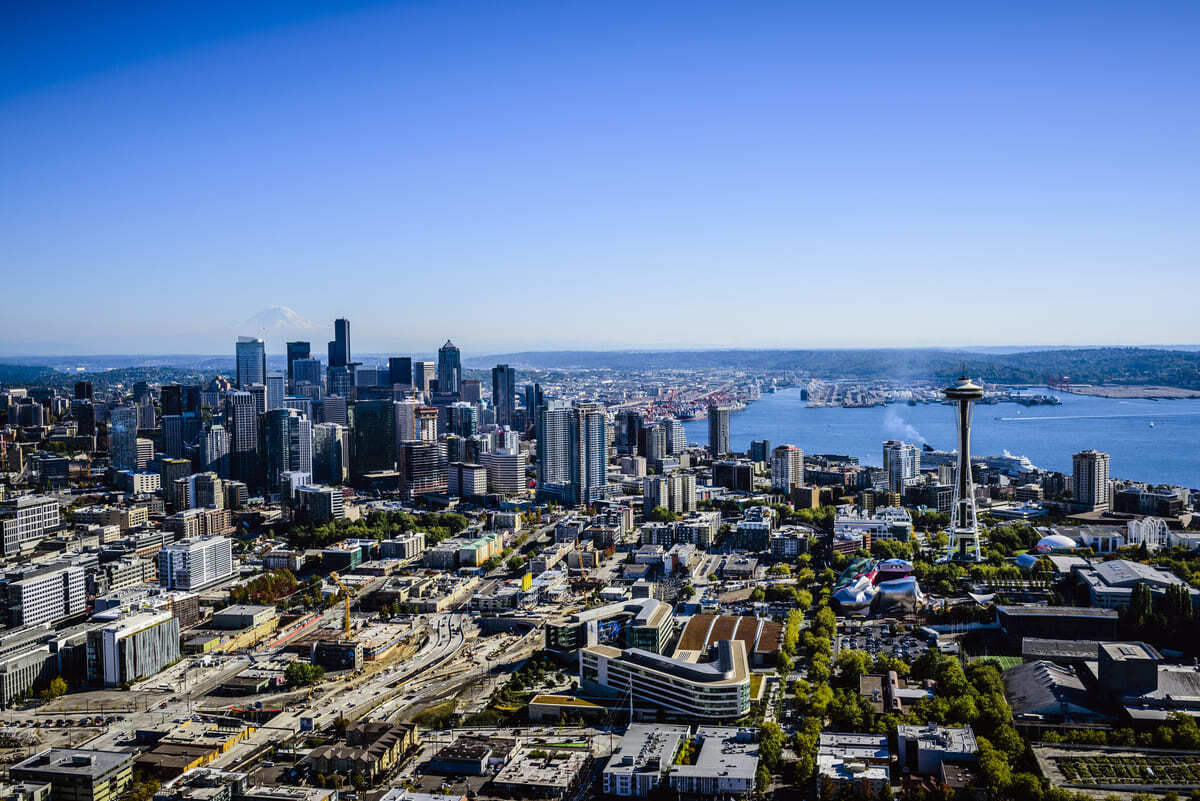 Aerial view of Seattle cityscape, Washington, United States