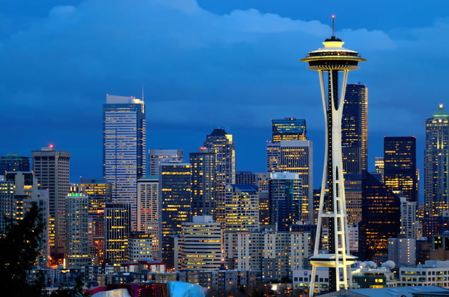 City landscape of Seattle at night