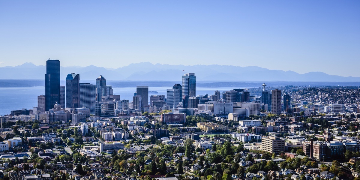 Aerial view of Seattle cityscape, Washington