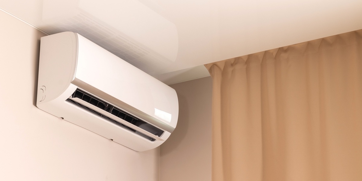 White air conditioner in modern room